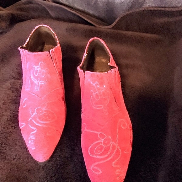 Fusia Pink Suede Cowboy Ankle Boots - Picture 3 of 4